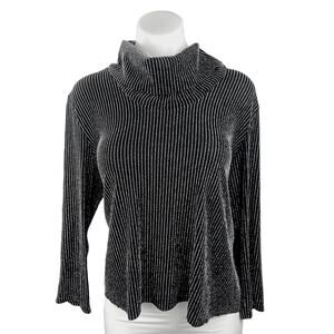 Rudy Rd Black Metallic Pinstripe Turtleneck Long Sleeve Pullover Sweater Top M